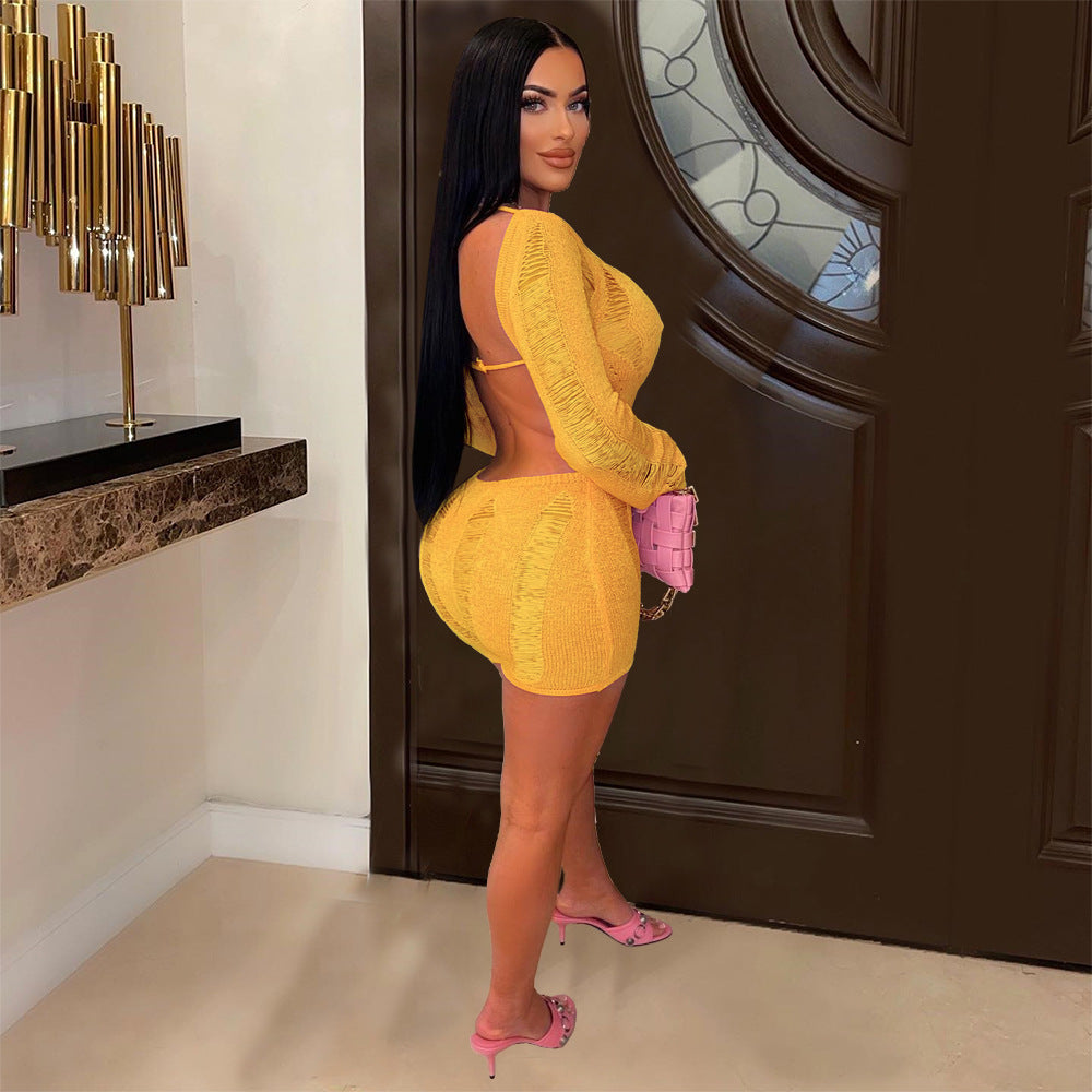 Sexy Ripped Long Sleeves Backless Jumpsuit