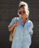 Polo Neck Short Sleeved Shorts Denim Jumpsuit