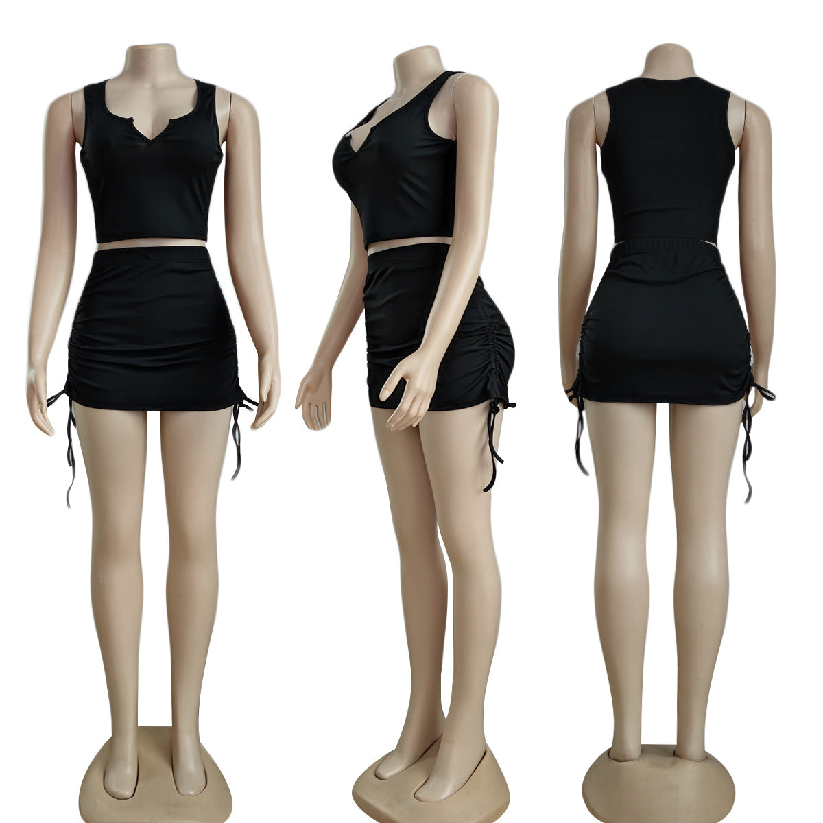 Sleeveless Vest Drawstring Ruffle Skirt Outfit