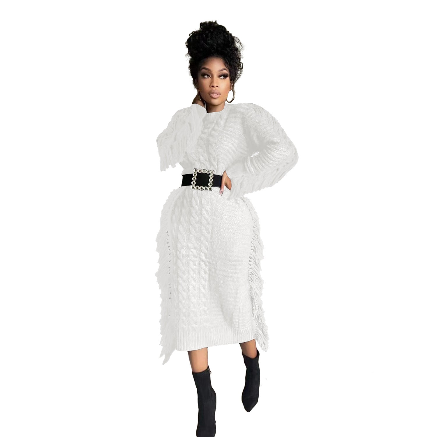 Long tassel edge fur dress