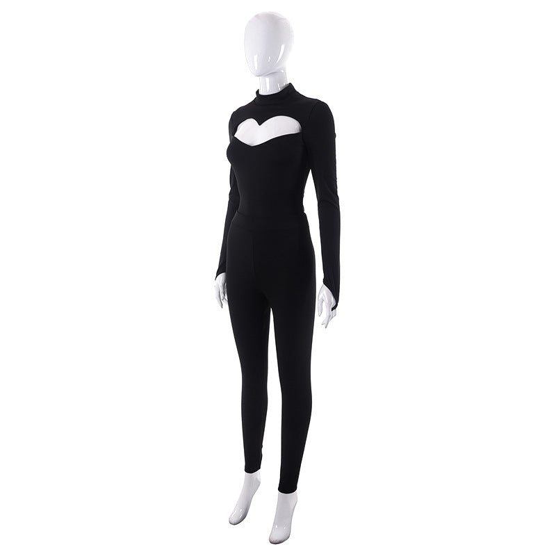 Solid Color Love Heart Openwork Slim Fit Set