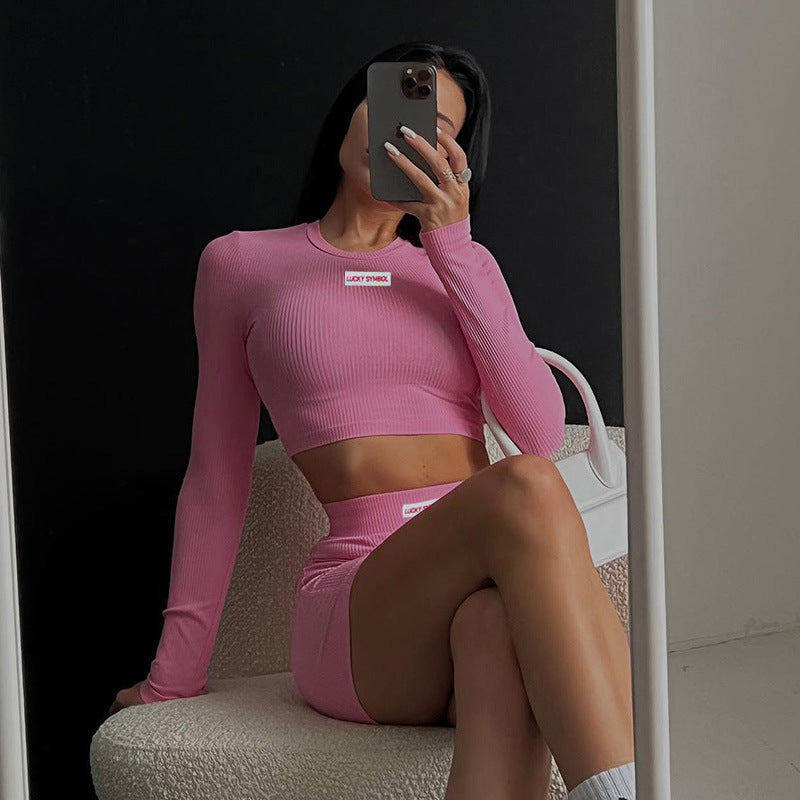 Long Sleeve Printed Top High Waist Shorts Two Piece Set