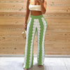 Wave Pattern Color Matching Knitted High Waisted Wide Leg Pants