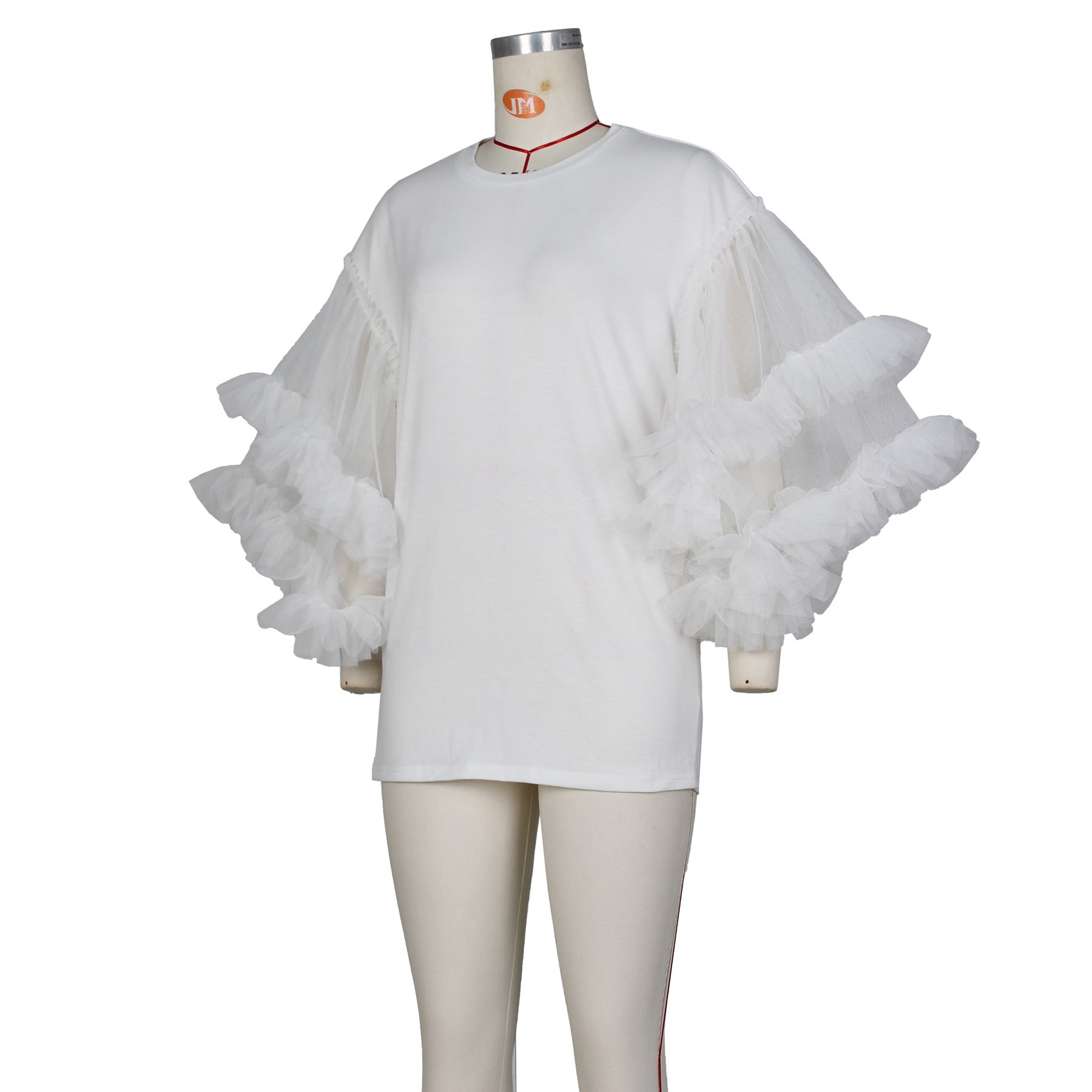Casual Loose Stitching Mesh Sleeves Solid Color T-shirt Skirt