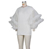 Casual Loose Stitching Mesh Sleeves Solid Color T-shirt Skirt