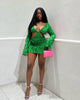 Long Sleeve Mesh Wave Pattern Sexy Short Dress
