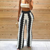 Wave Pattern Color Matching Knitted High Waisted Wide Leg Pants