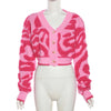 Sweet color-block low-cut V-neck button-up high-rise slim-fit knit top