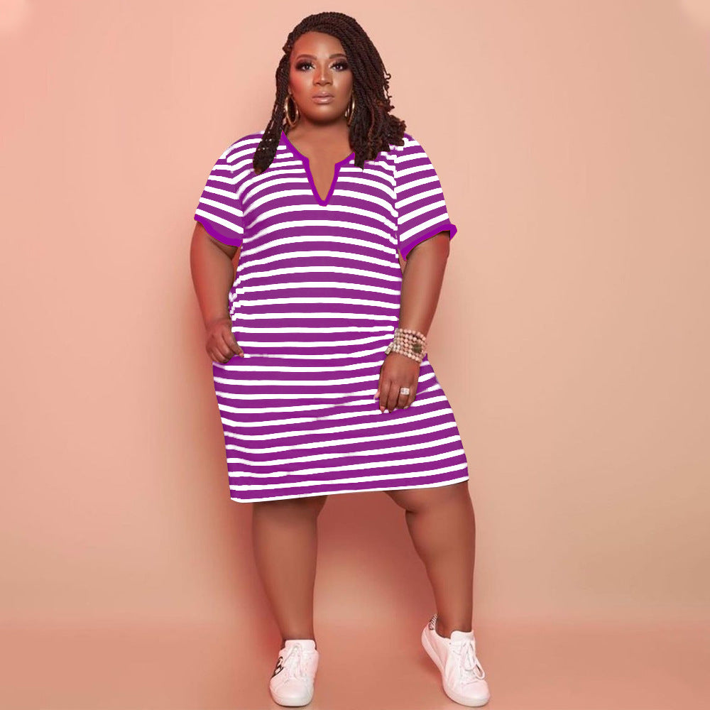 V-neck Striped Loose Dress
