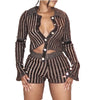 Single-Breasted Design Striped Wool Knitting Two-Piece Set