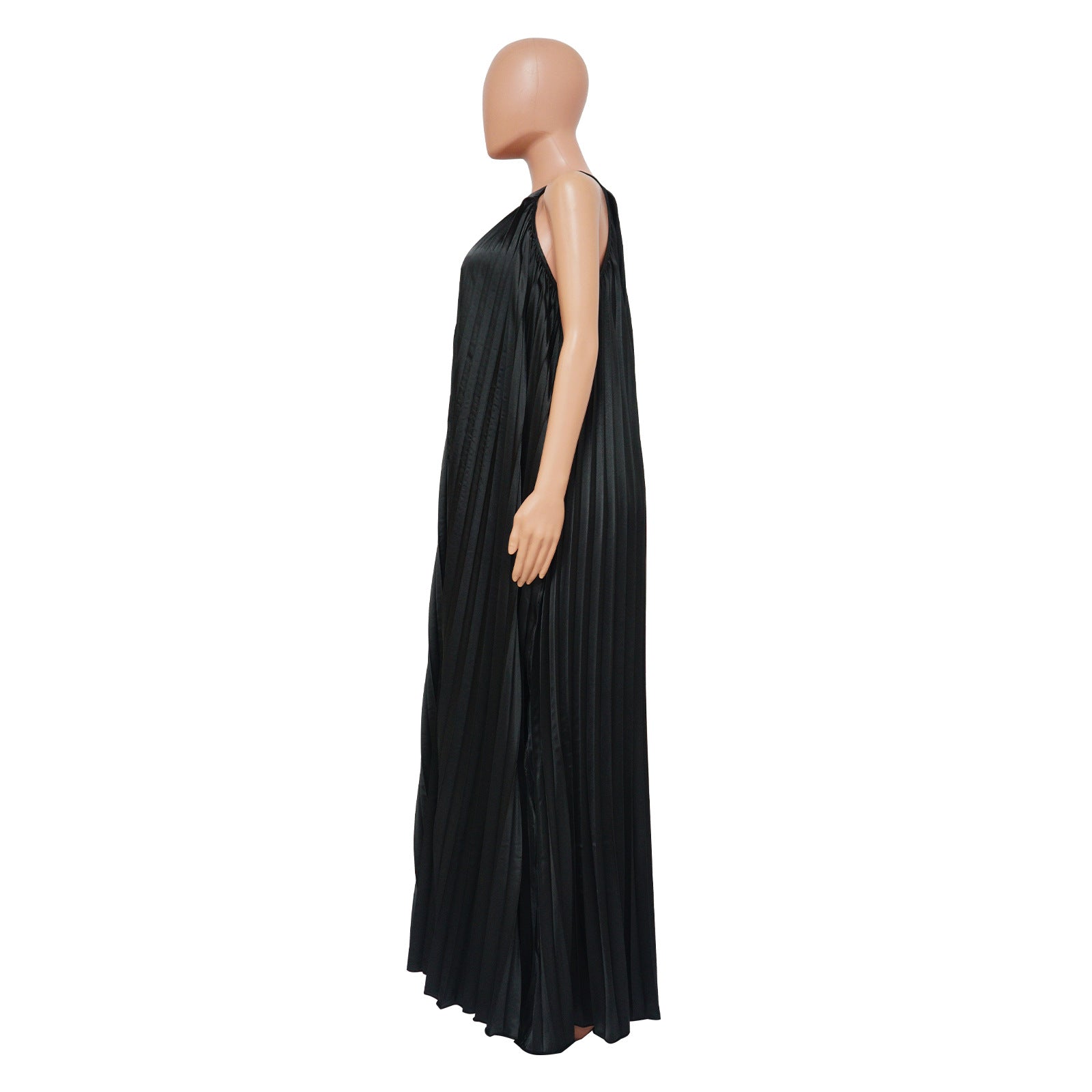 Sleeveless Off Shoulder Simulated Silk Pleated Large Swing Dress