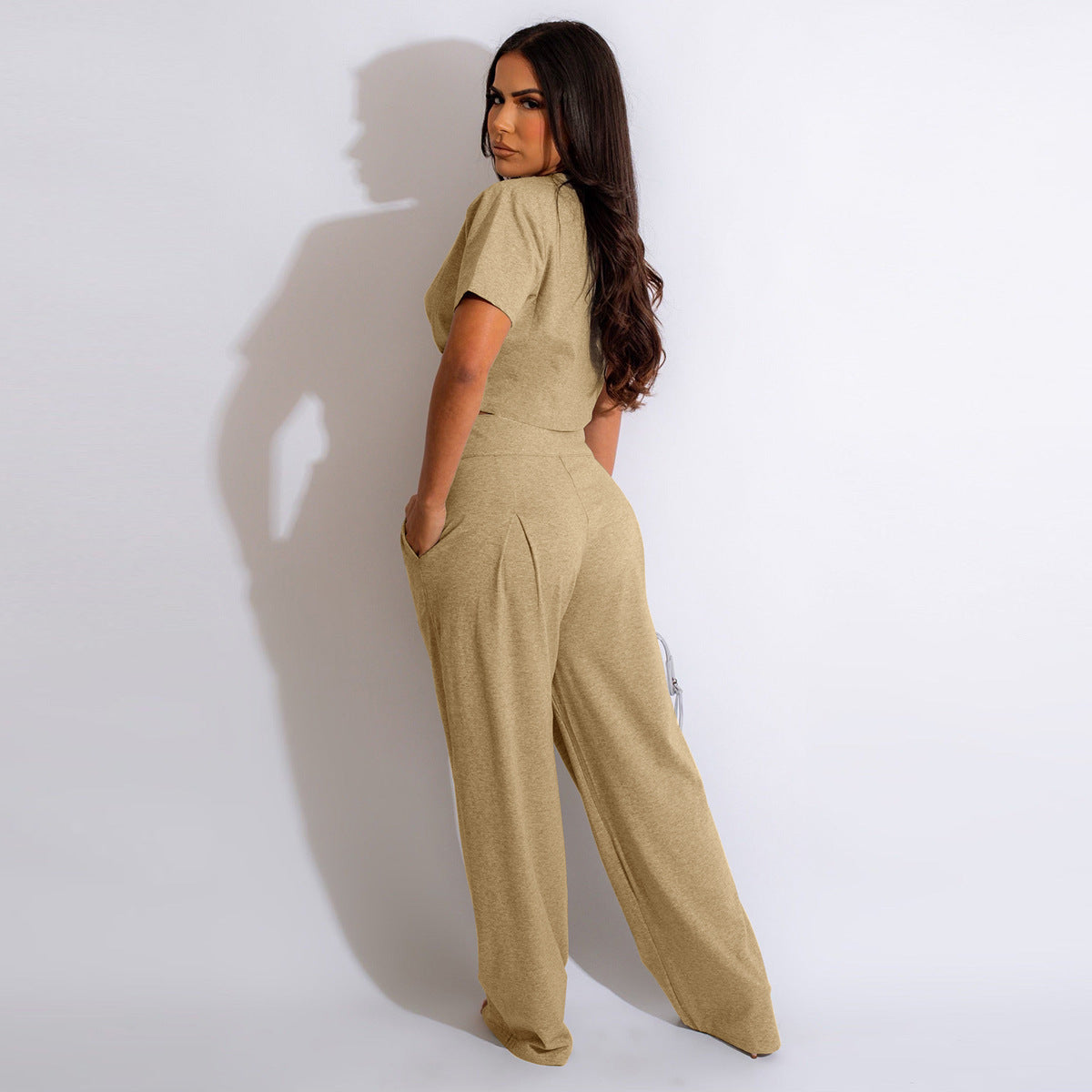 Cotton Short-sleeved Pleated T-shirt Wide-leg Pants Two-piece Suit