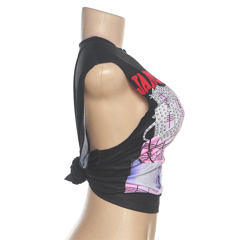 Printed Street Hipster Sleeveless Slim Slim-Fit Casual Shirt
