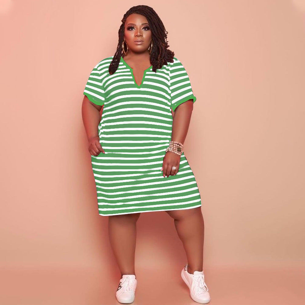 V-neck Striped Loose Dress