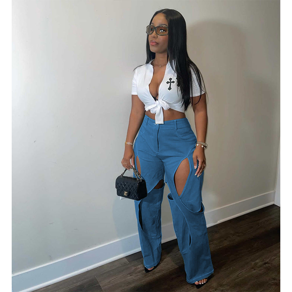 Cotton Fried Dough Twists hollow casual pants
