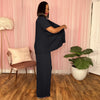 Tree Pattern Pleated Fabric Short Sleeved Shirt Wide Leg Pants Set
