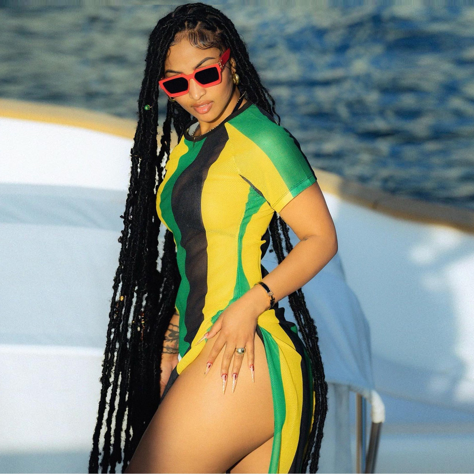 Caribbean Contrast Split Dress