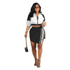 Split color-block long sleeve short skirt set stretch two-piece
