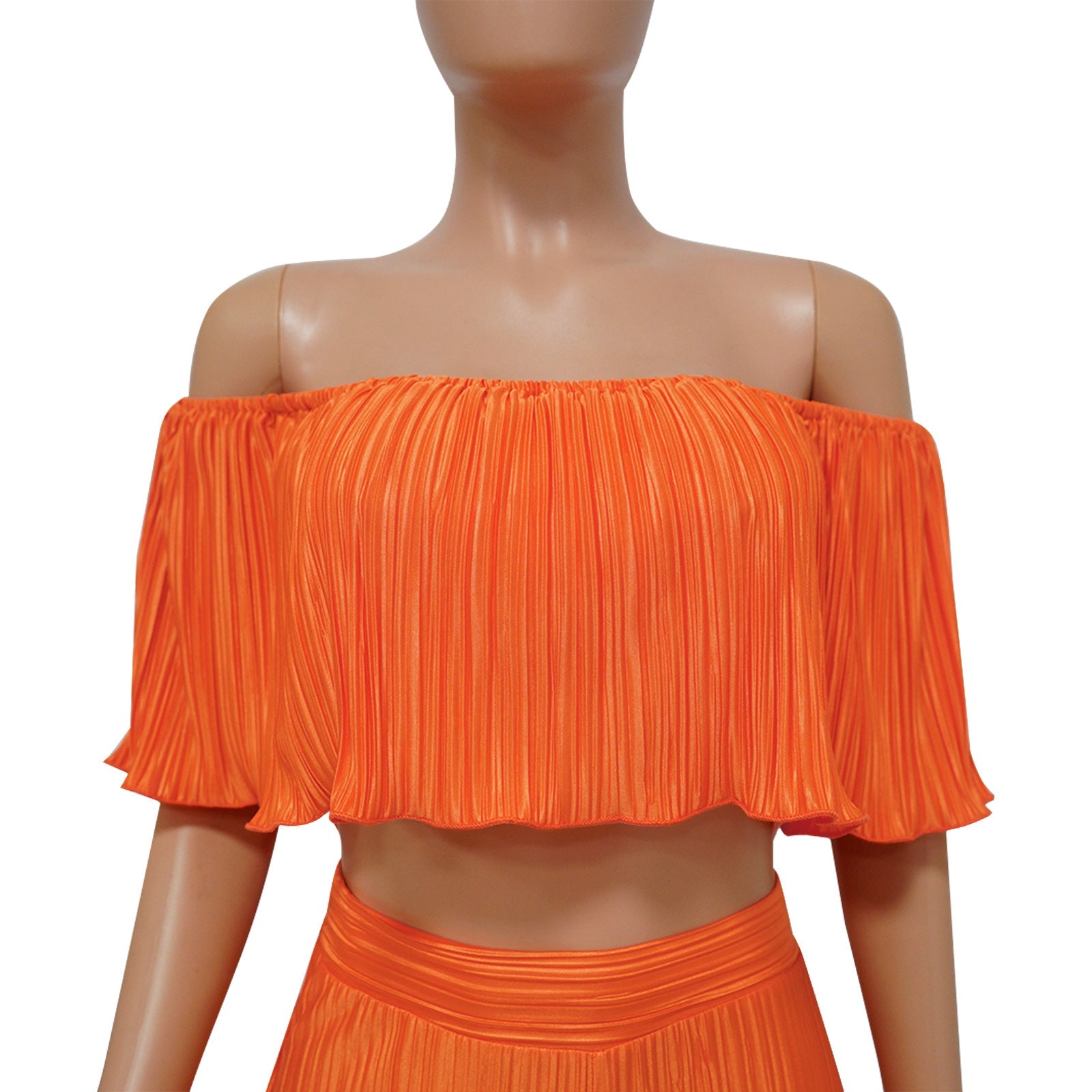 Pleated Ruffled Shoulder Wide-leg Trouser Set
