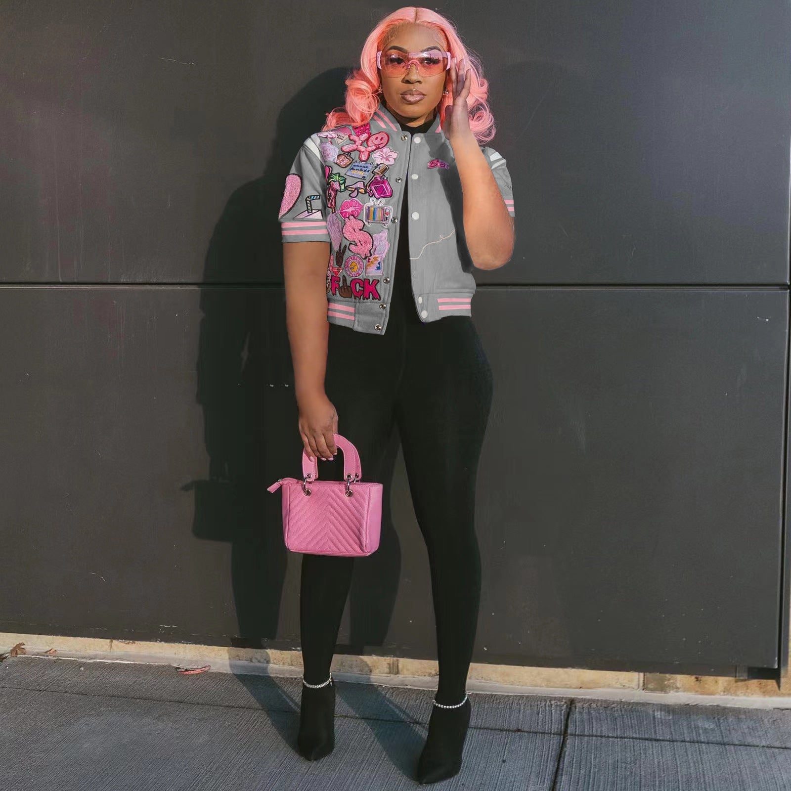 Printed Short-Sleeved Baseball Jacket