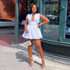 Colored Waist Cut Out Fluffy V-neck Skirt