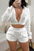Deep V Neck Long Sleeve Pocket Pullover Set