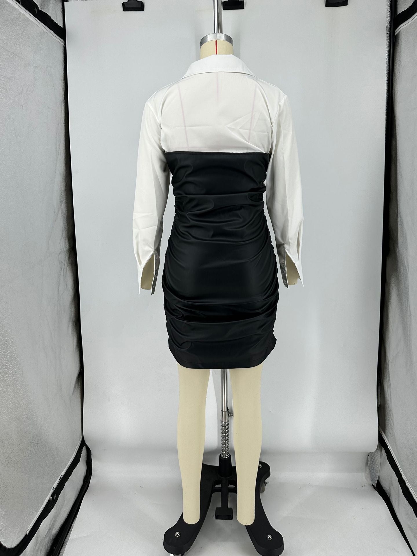 Shirt Stitching Leather Skirt Pleated Fake Two-piece Punk Dress