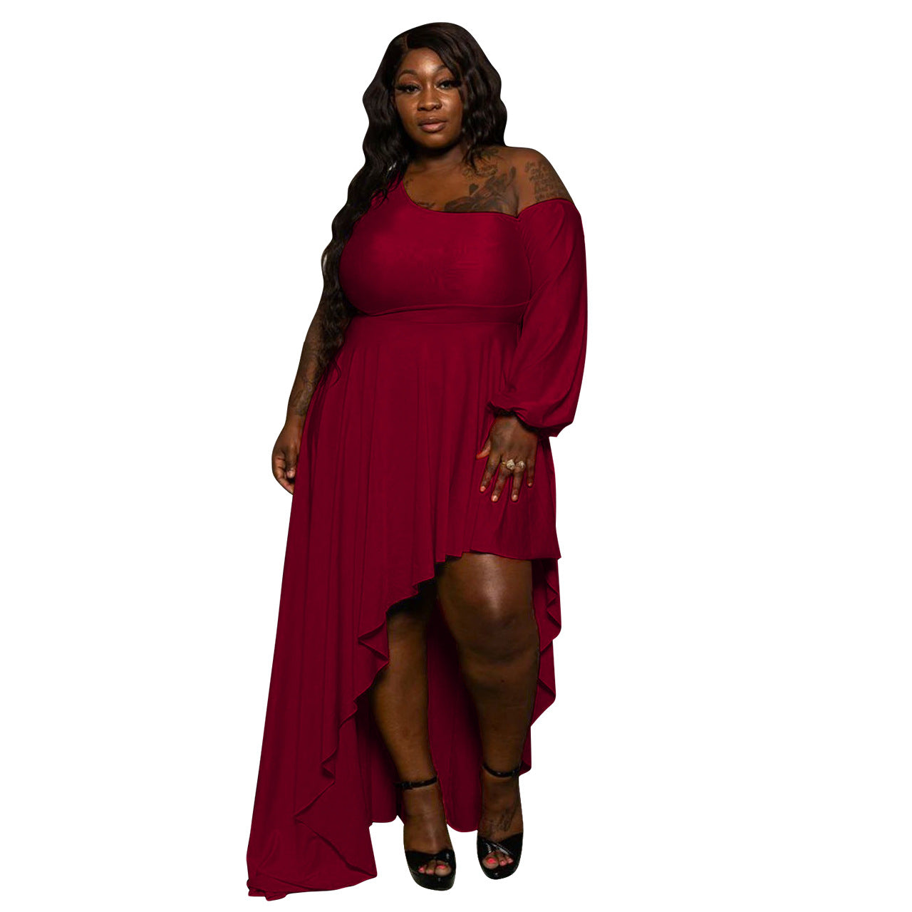 Large Solid One-shoulder Irregular Dress