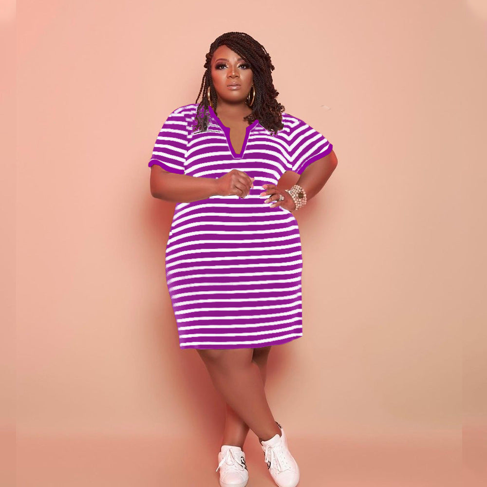 V-neck Striped Loose Dress