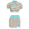 Crop Top-stripe Color-block Knit, Cropped Slim Fit Skirt