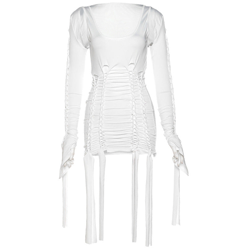 Long Sleeve Shawl Ripped Slim Fit Dress