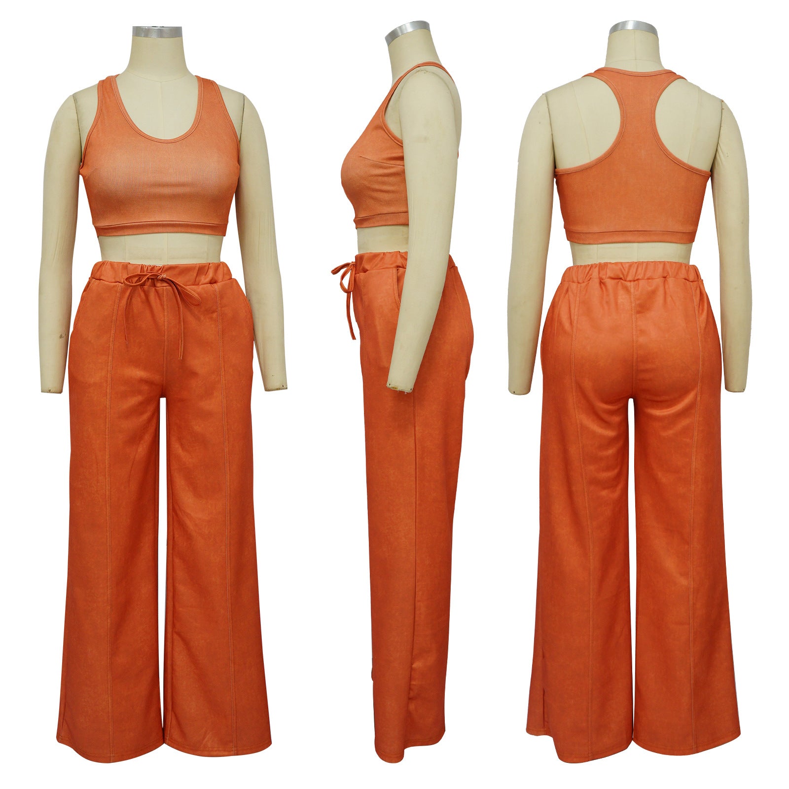 Sleeveless Open Waist Jacket Elastic Waist Wide-leg Pants Suit