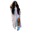Ruffled Knitted Striped Slit Dress