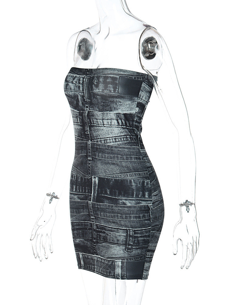 Printed Backless Top Sheath Dress