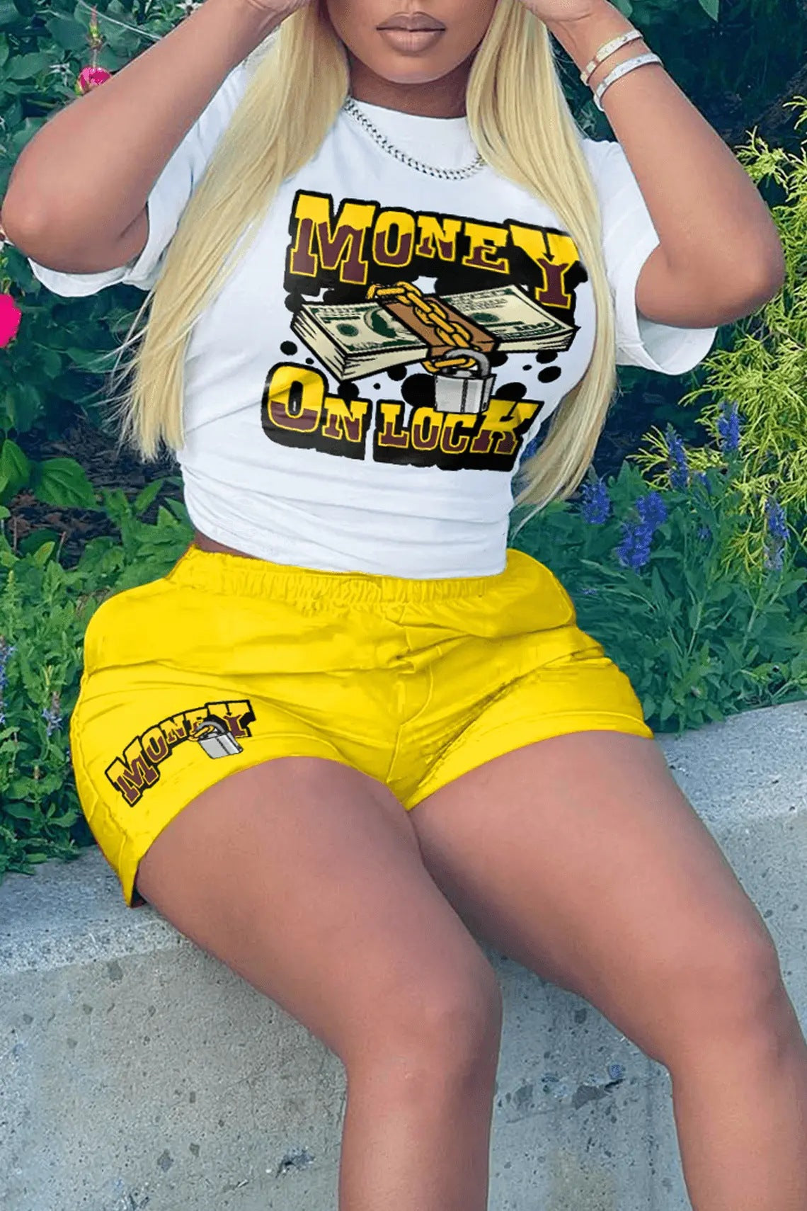 Banknote Printed T-shirt Short Sleeve Shorts 2PC Set