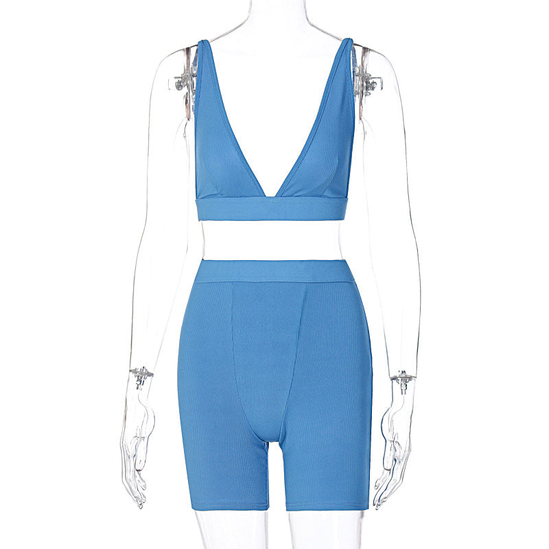 Sports V-neck Cropped Pants Yoga 2PC Set