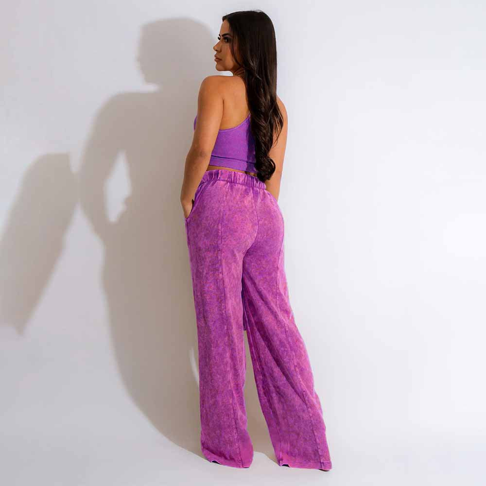 Sleeveless Open Waist Jacket Elastic Waist Wide-leg Pants Suit