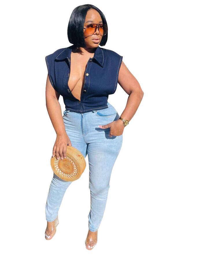 Short Sleeveless Denim Top