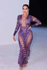 Ripped Skinny Sheath Dress Rhinestone Printed Dress