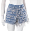 Fringe Tight Pocket Non-Elastic Denim Shorts
