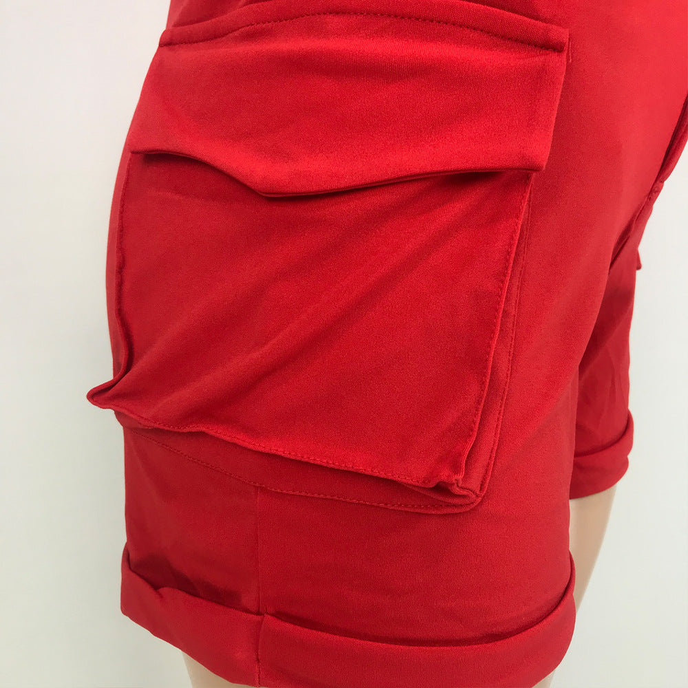 Button Zipper Pocket Loose Cardigan Shorts 2PC Set