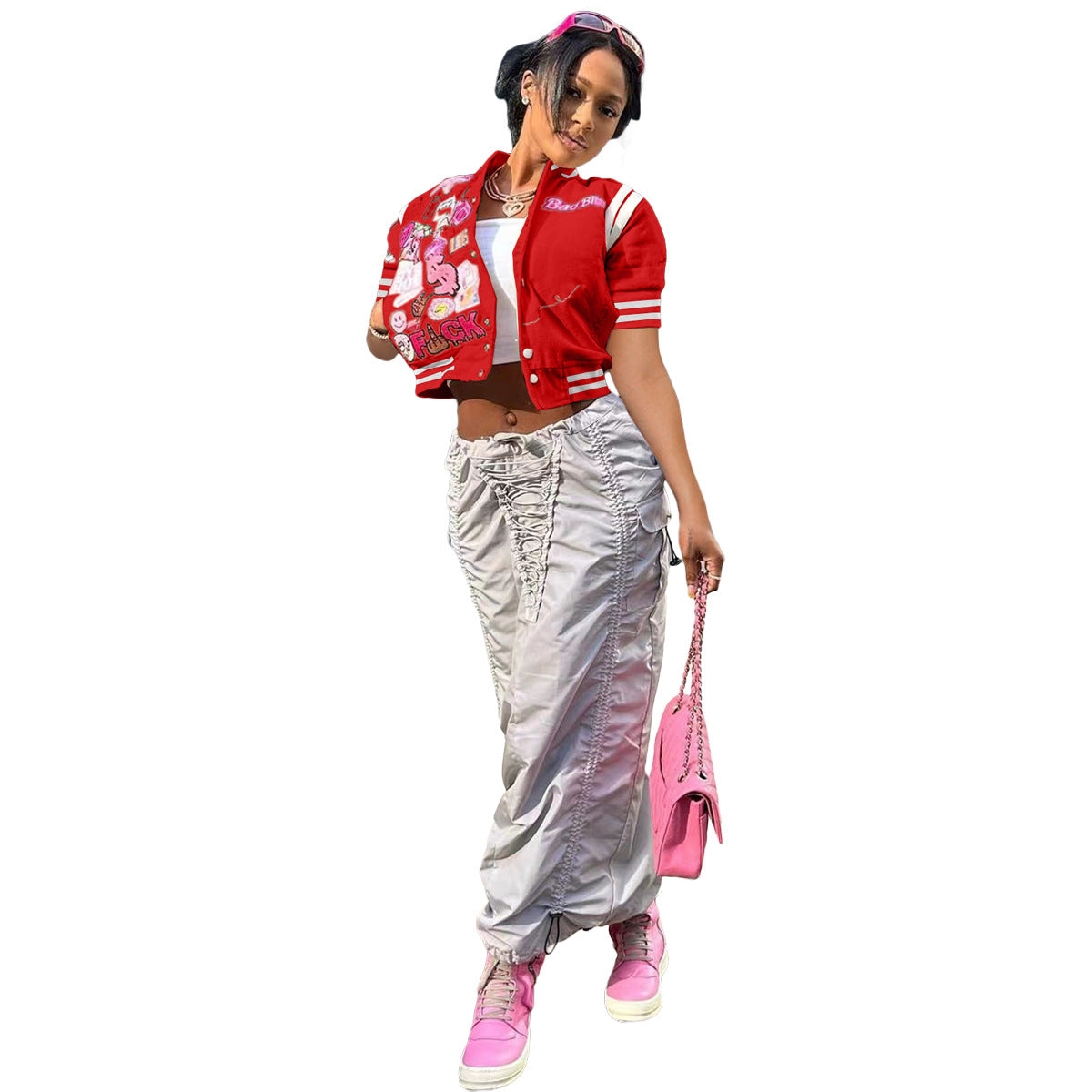 Printed Short-Sleeved Baseball Jacket