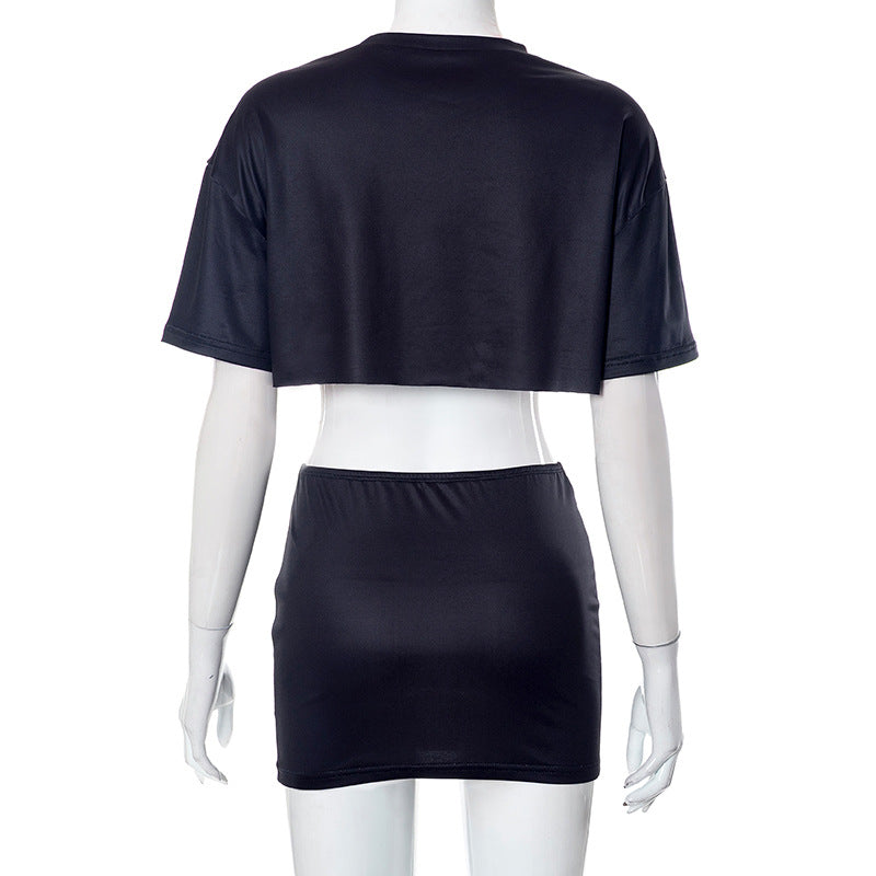 Printing Loose-Fitting Cropped Top Skirt 2PC