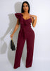 Ruffled Shoulder Sleeveless Waist-deep V Loose Solid Romsuit