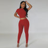Pit stripe sports round neck tight and navel exposed set