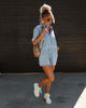 Polo Neck Short Sleeved Shorts Denim Jumpsuit