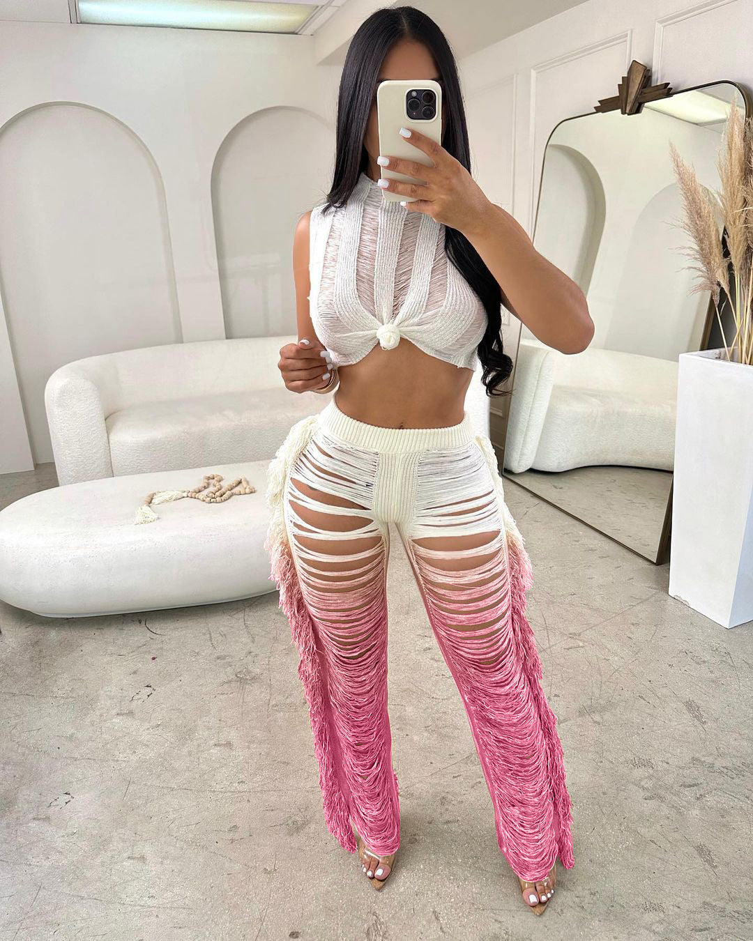 Fringed Hole Vest Trousers Set