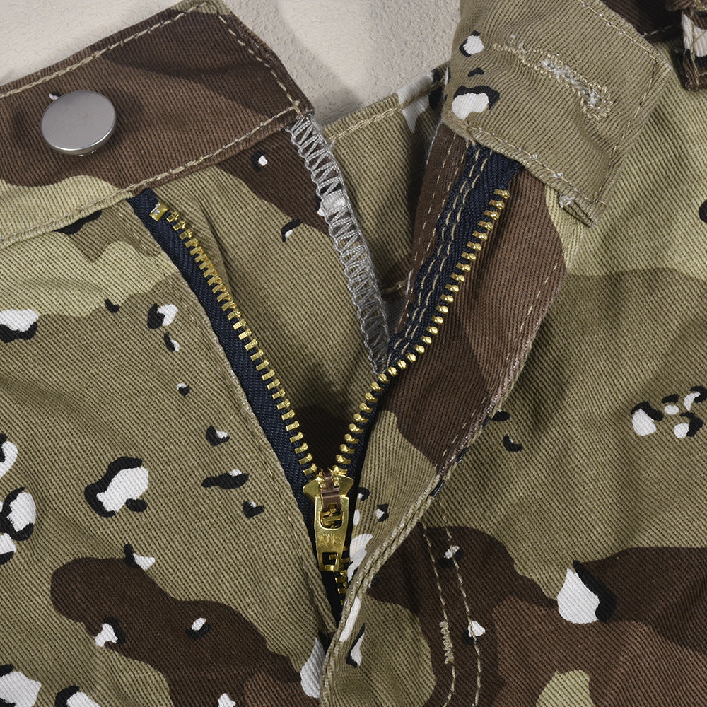 Camouflage Workwear Pocket Tassel Ripped Short