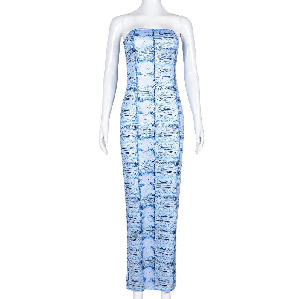 Slim Fit Backless Printed Tube Top Dress