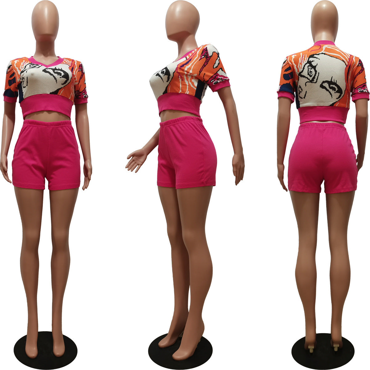 Printed Heart Neck Slim Fit Sports & Casual Suit